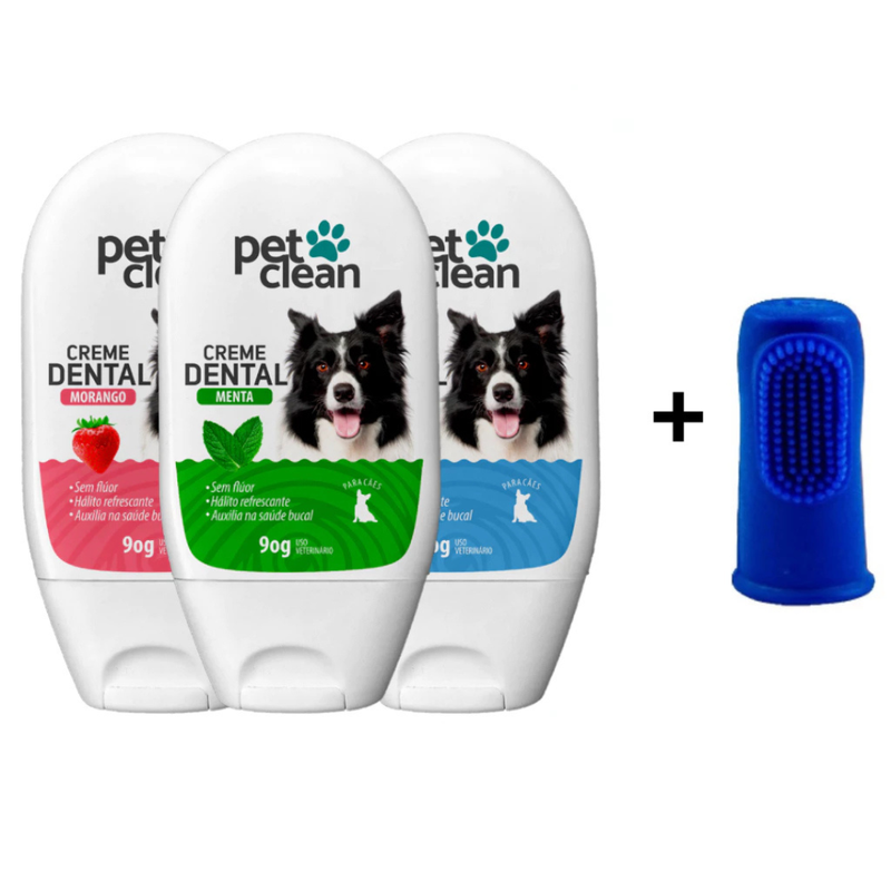 Kit Creme Dental + Escova Dedeira para Cães Gato
